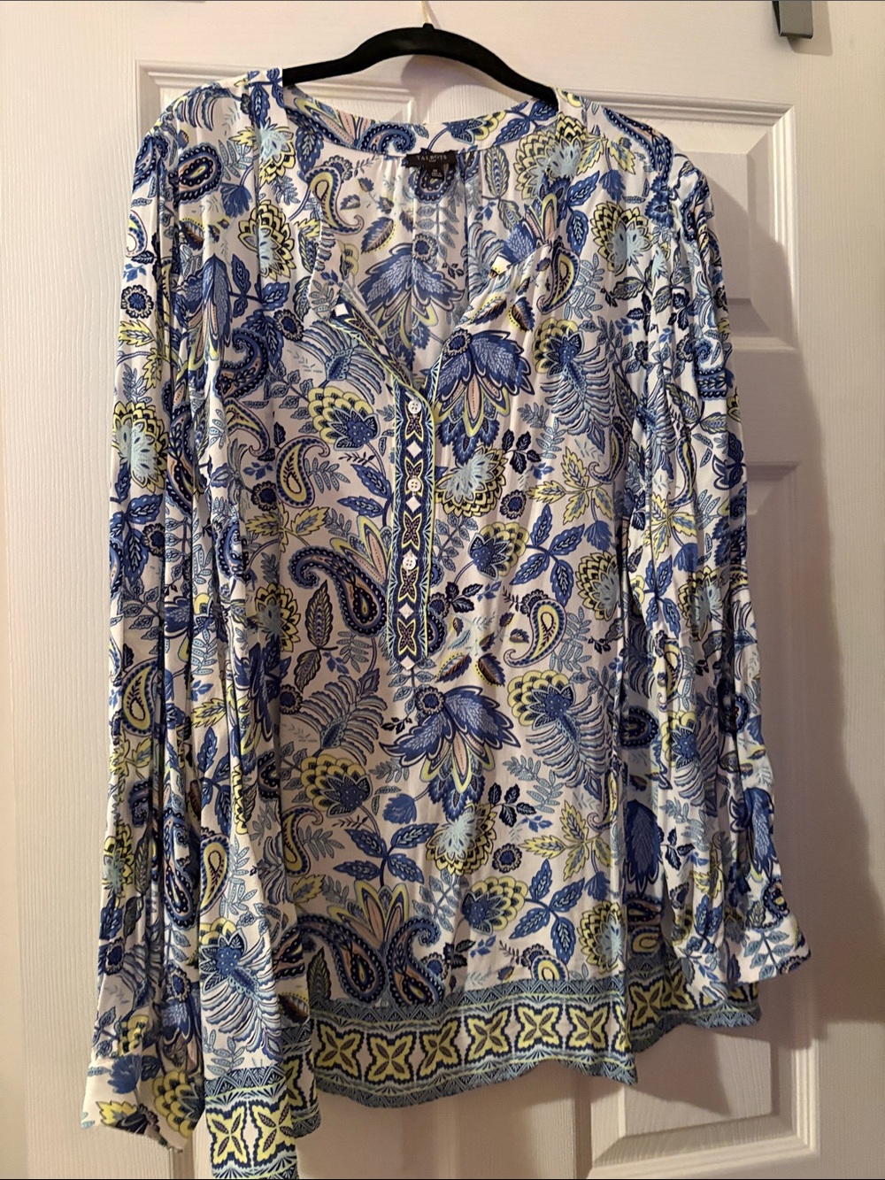 Talbots Blue, White & Yellow Paisley V-Neck Blouse